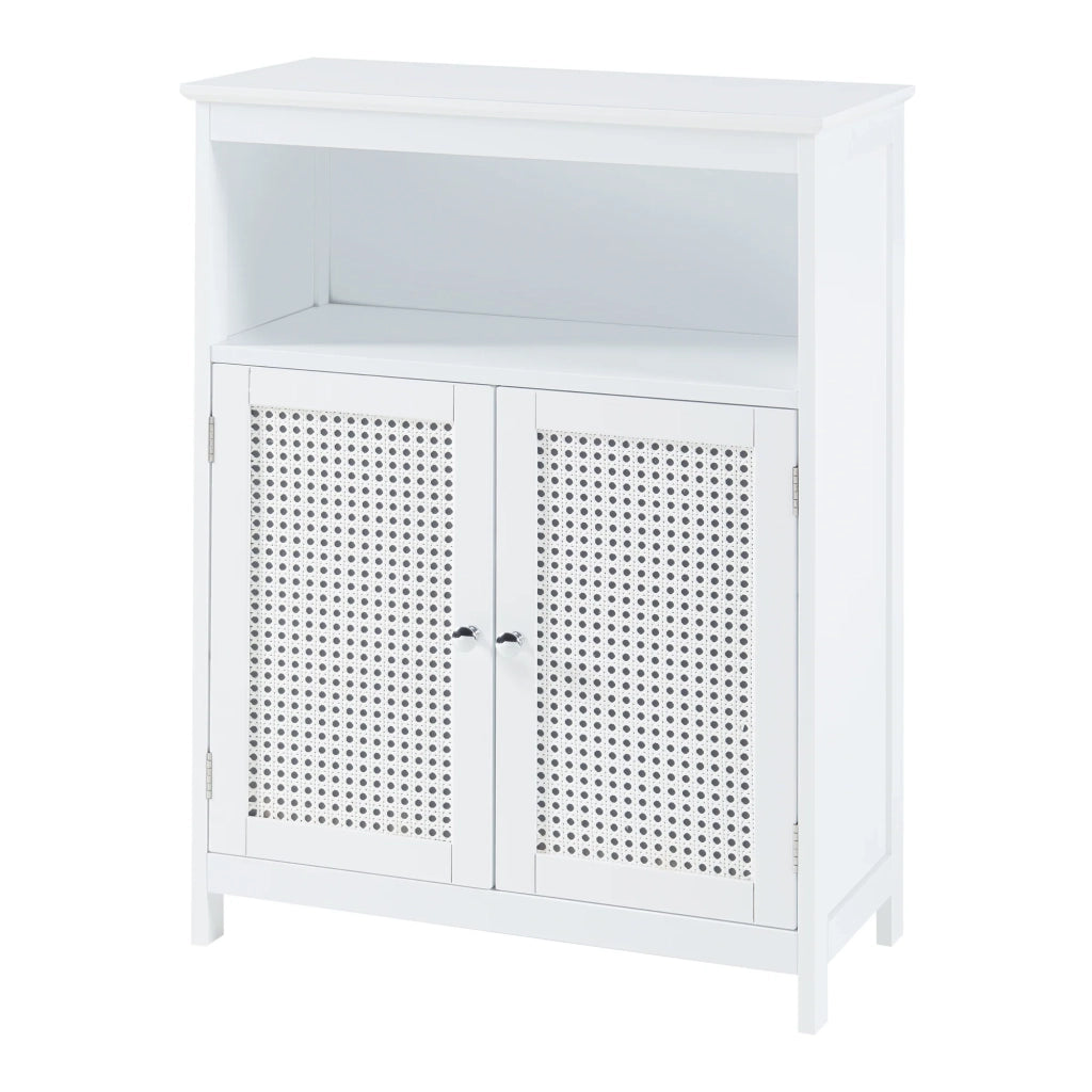 Mobiletto/scaffale basso per bagno 80 x 60 x 28 cm con 2 ante finitura MDF e PVC bianco 03_0008861