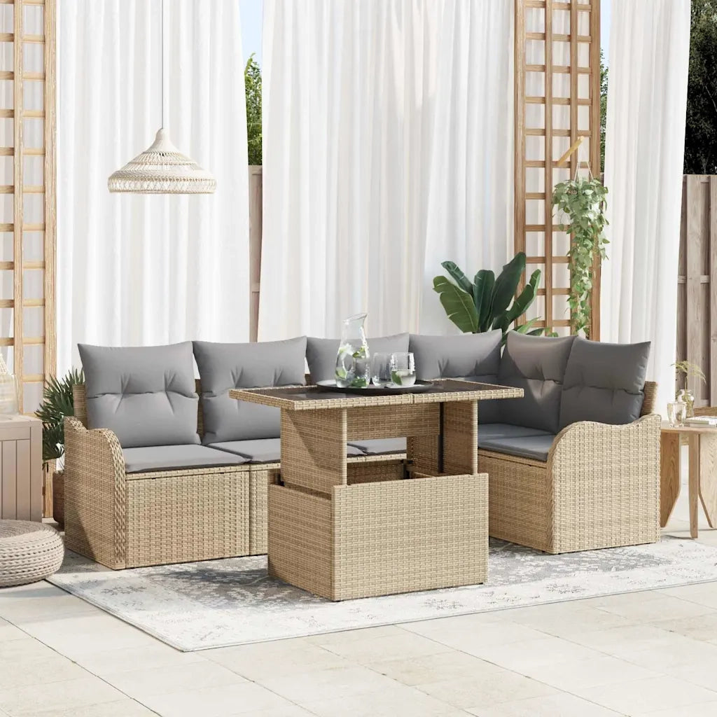 Set da pranzo con cuscino 6 pcs Beige Poly Rattan 3348466