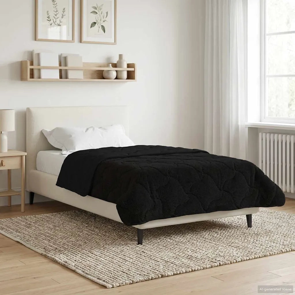 Duvet Estivo Nero 155 x 200 cm Microfibra e Fleece Teddy
