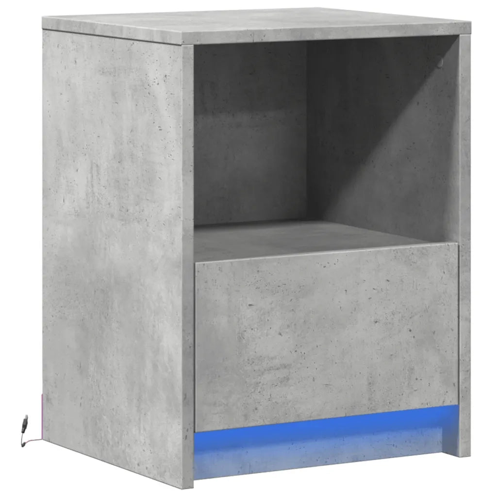 Comodino con Luci LED Grigio Cemento in Legno Multistrato 852025