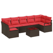 Set di divani 8 pcs Marrone e Rosso polyrattan