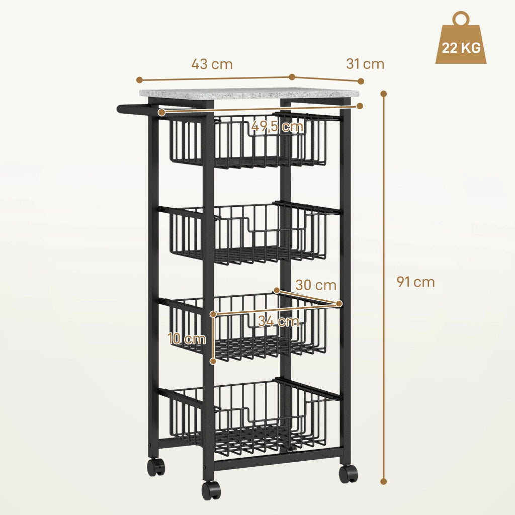 Carrello per Cucina con 4 Cestelli ¨C Zephmum ¨C Grigio Acciaio 49.5x31x91 cm