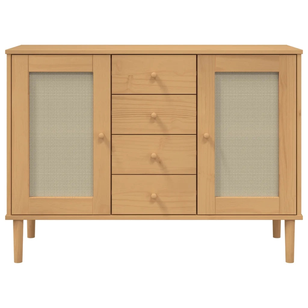 Credenza SENJA Aspetto Rattan 112x40x80 cm Legno Massello Pino 358025