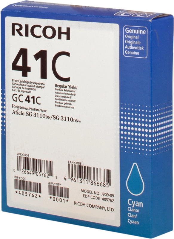 Ricoh 405762 cartuccia d'inchiostro 1 pz Originale Resa standard Ciano