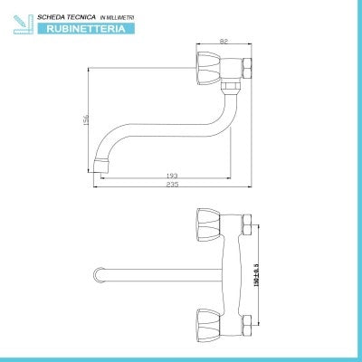Rubinetto Lavello a Muro con Canna ad S  in Ottone Cromo Serie Fora