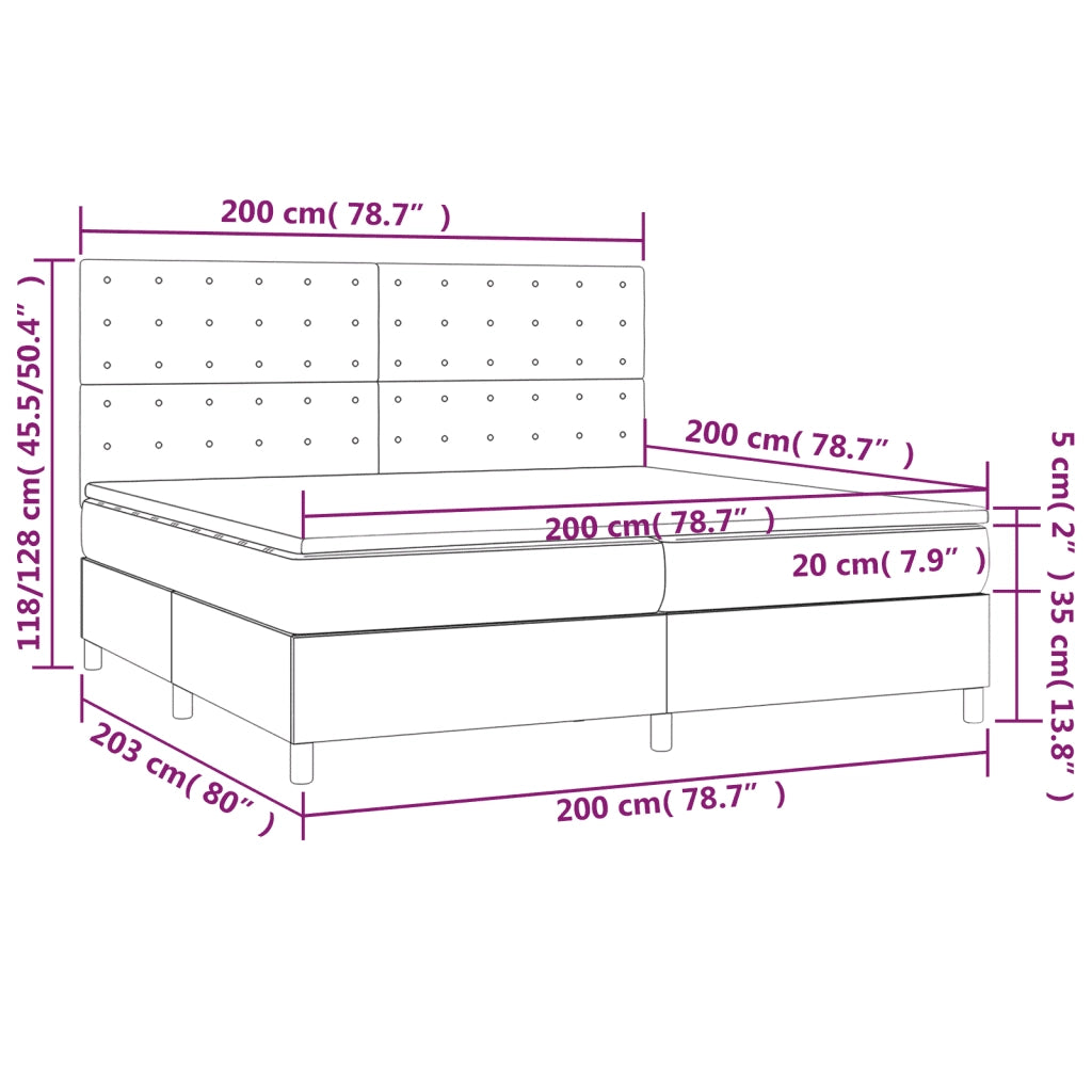 Letto a Molle Materasso e LED Nero 200x200cm in Tessuto cod mxl 62857