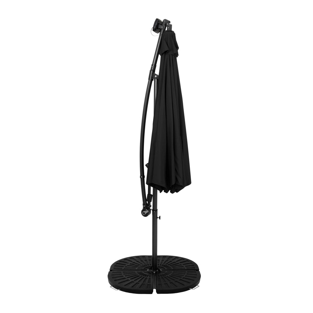 Ombrellone LED Decentrato 3m Nero Banana con Base 4 Pesi 56kg