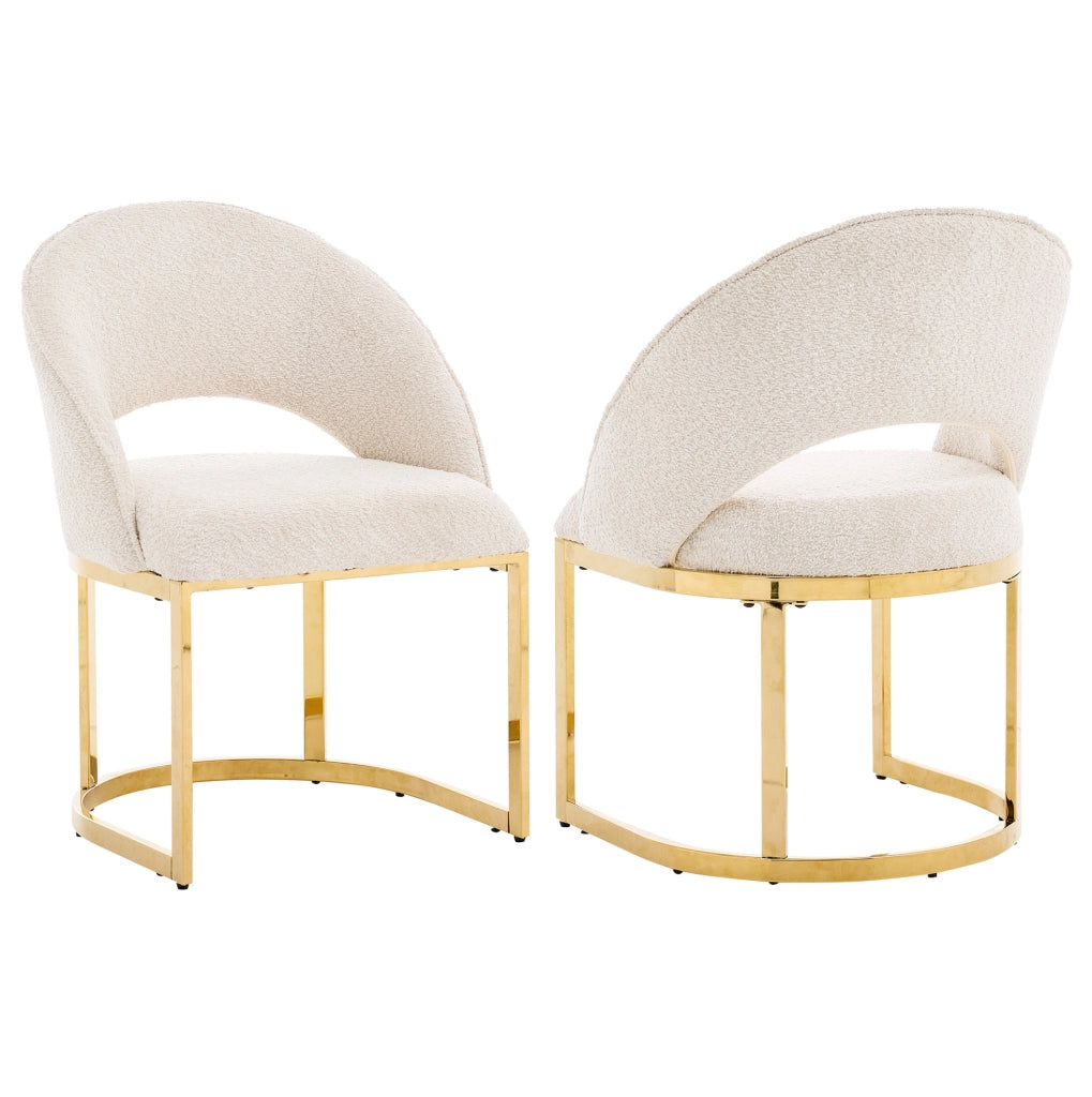 Set di 2 sedie da pranzo 67.01x61.01x53.19 cm con rivestimento bouclé e gambe in metallo beige e oro