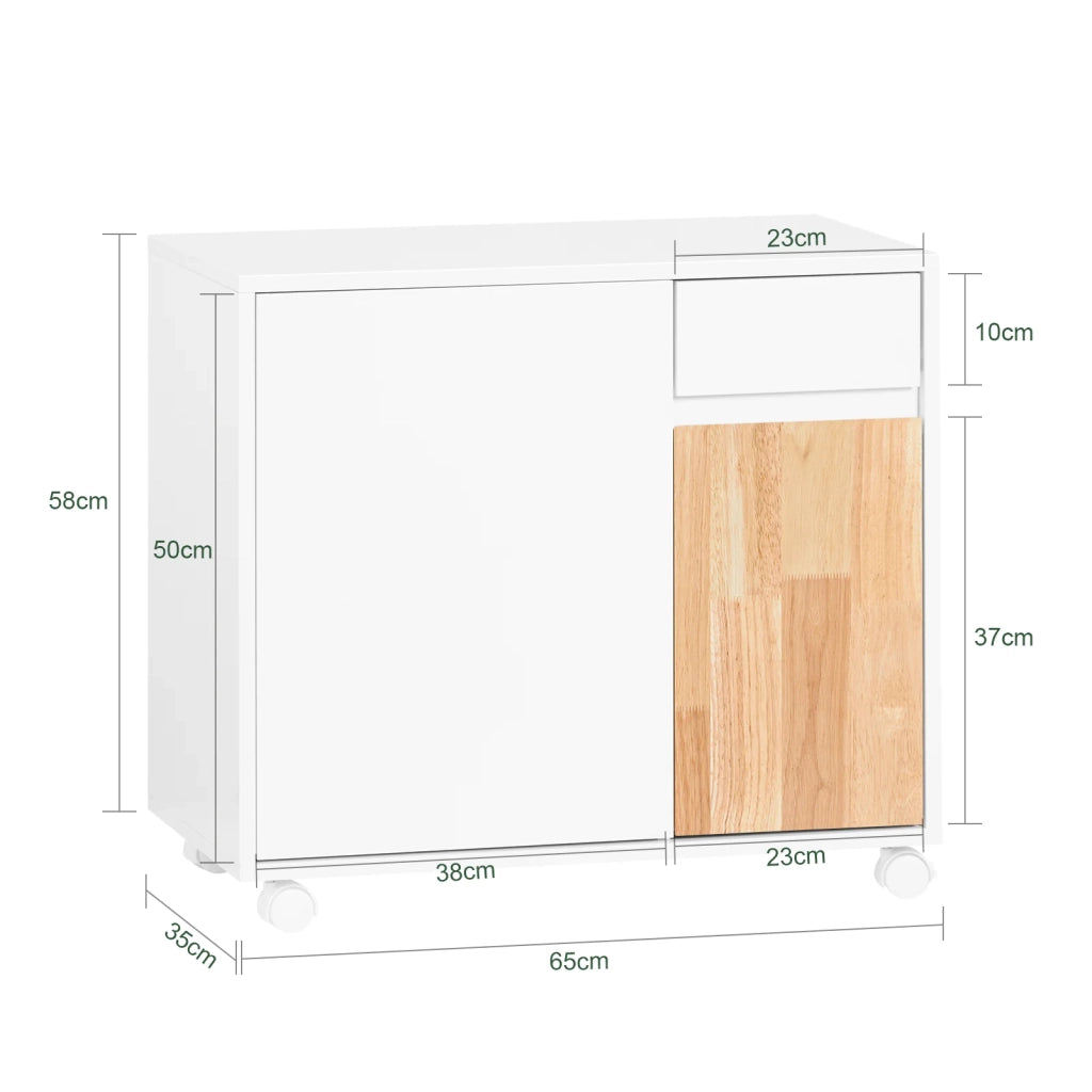 SoBuy Carrello da ufficio Carrello Portaoggetti con Cassetto Tavolino stampante Bianco-Naturale 65x25x58cm ASK04-WN