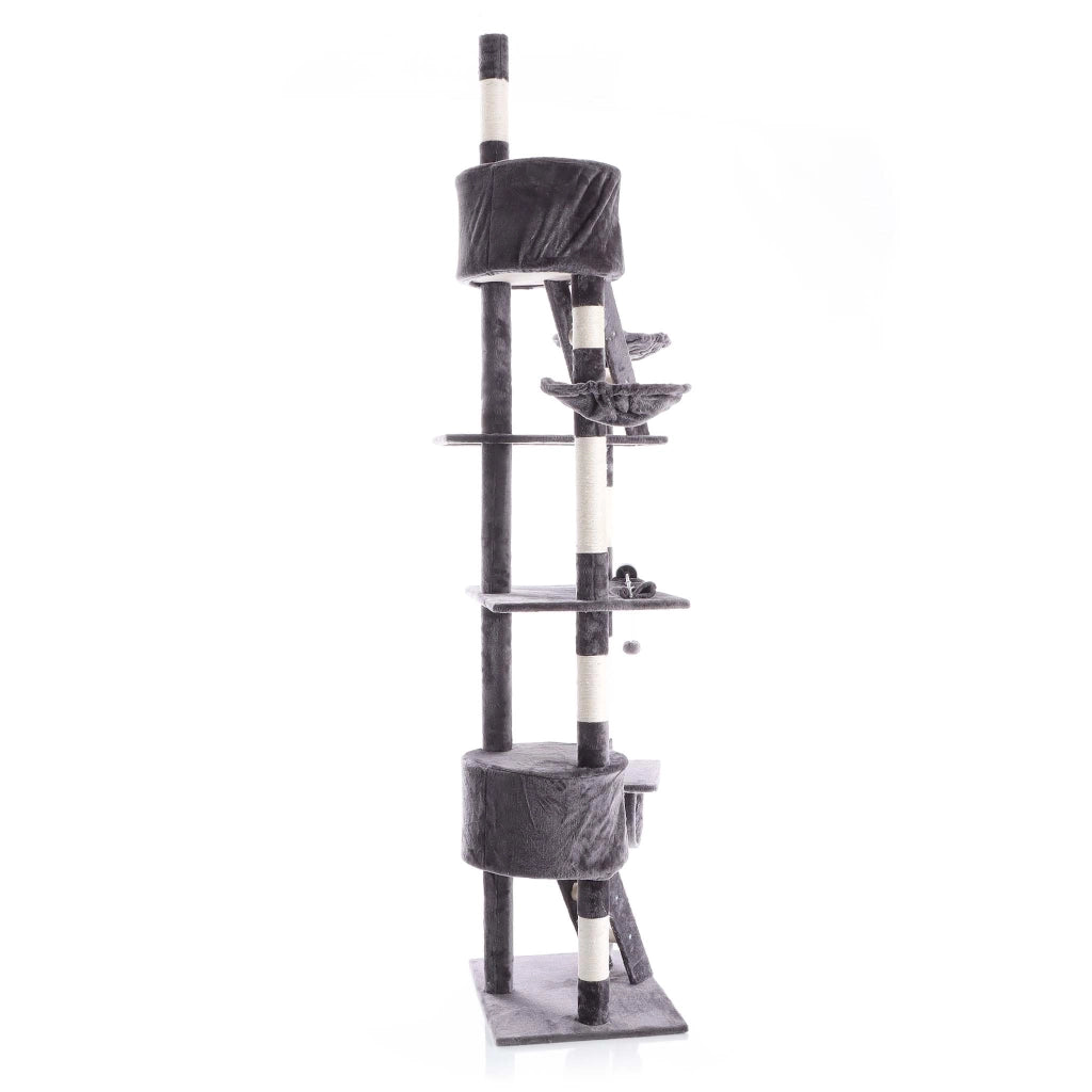 Albero tiragraffi 240-260cm grigio Modello a soffitto Sisal Con nicchie e amache