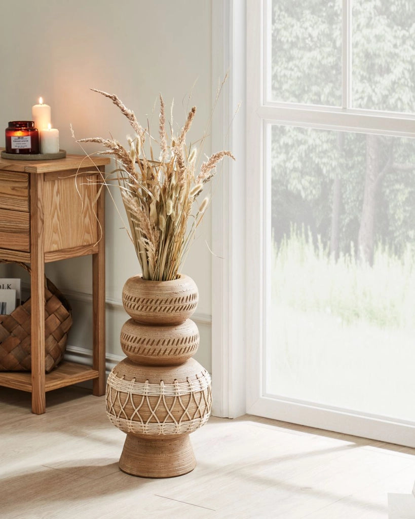 Vaso di fiori marrone chiaro per esterni e interni Boho