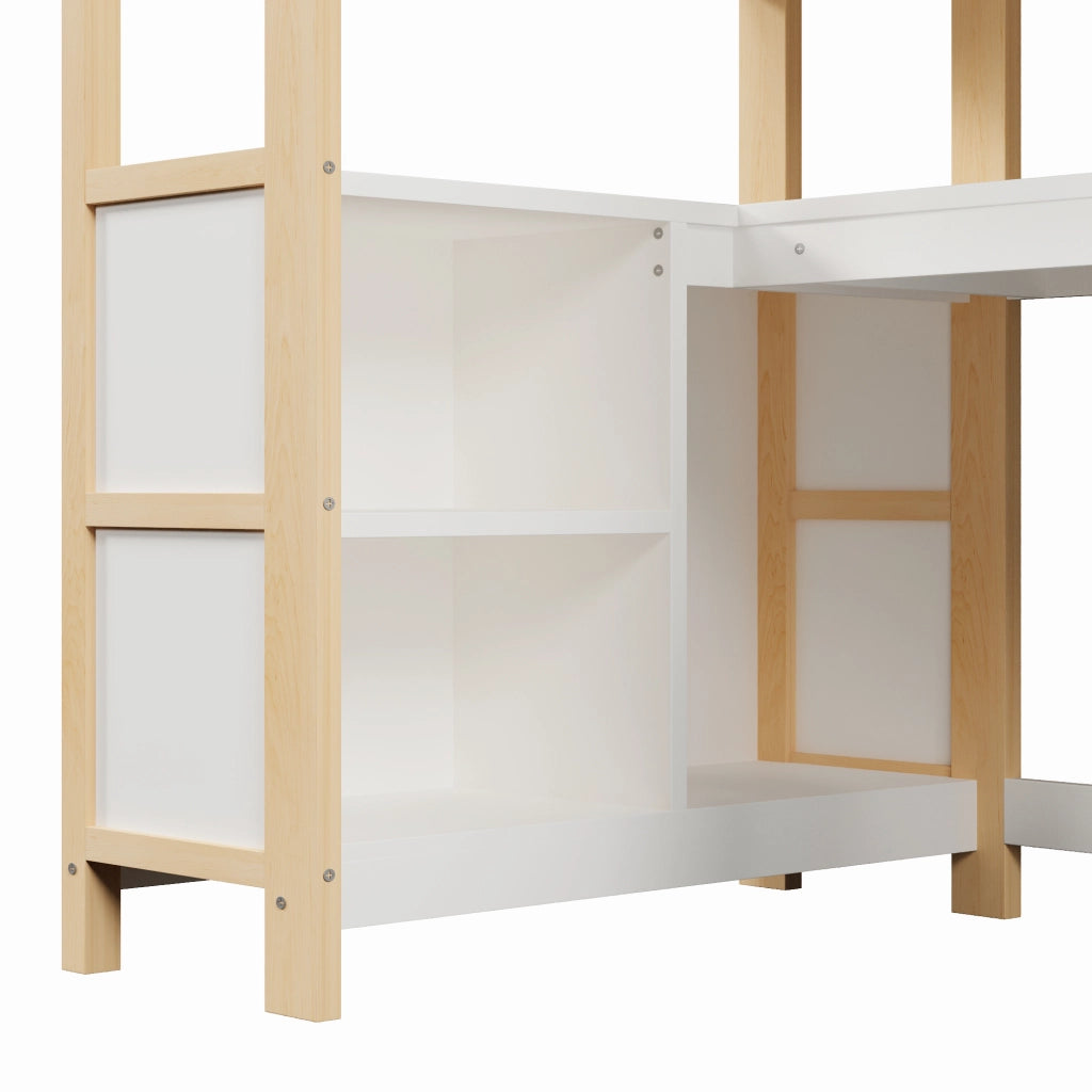 Letto a soppalco 140x200 cm con scrivania; ripiani e armadio