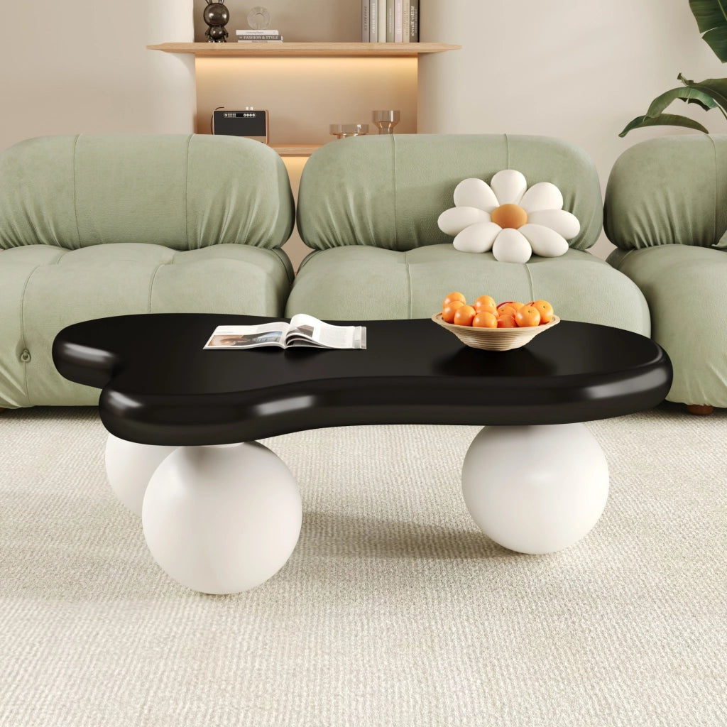 Tavolino da caffè 95x62.5x32 cm; luci LED a 16 colori; angoli arrotondati; MDF; nero e bianco