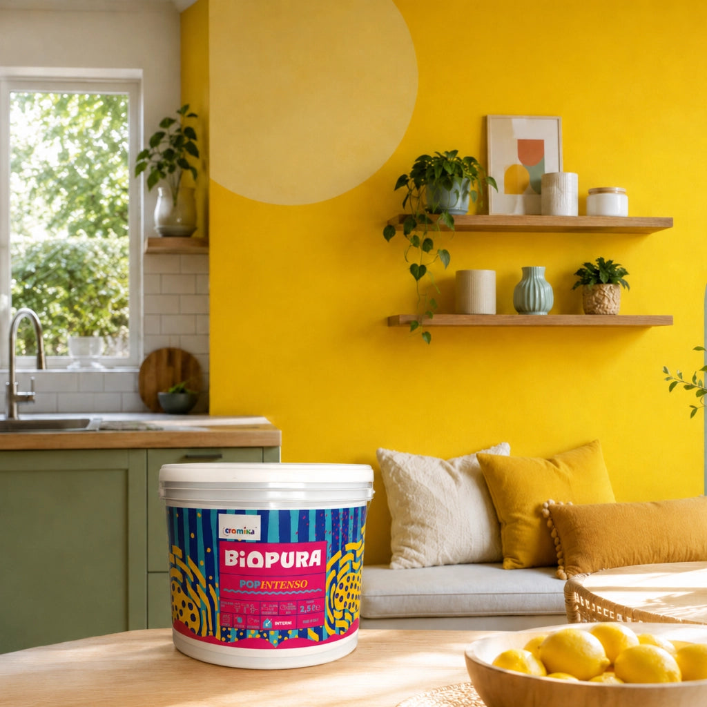 Popintenso palestra e decori interni pittura murale lavabile e coprente cromika *** formato 2.5 lt, colore- giallo ce...