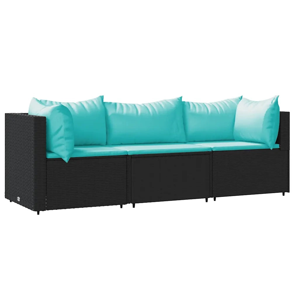 Set Divani da Giardino 3 pz con Cuscini Nero in Polyrattan 319798