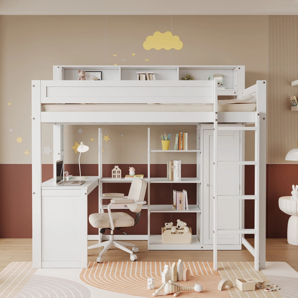 LETTO A CASTELLO con tavolo e armadio 90x200 cm bianco
