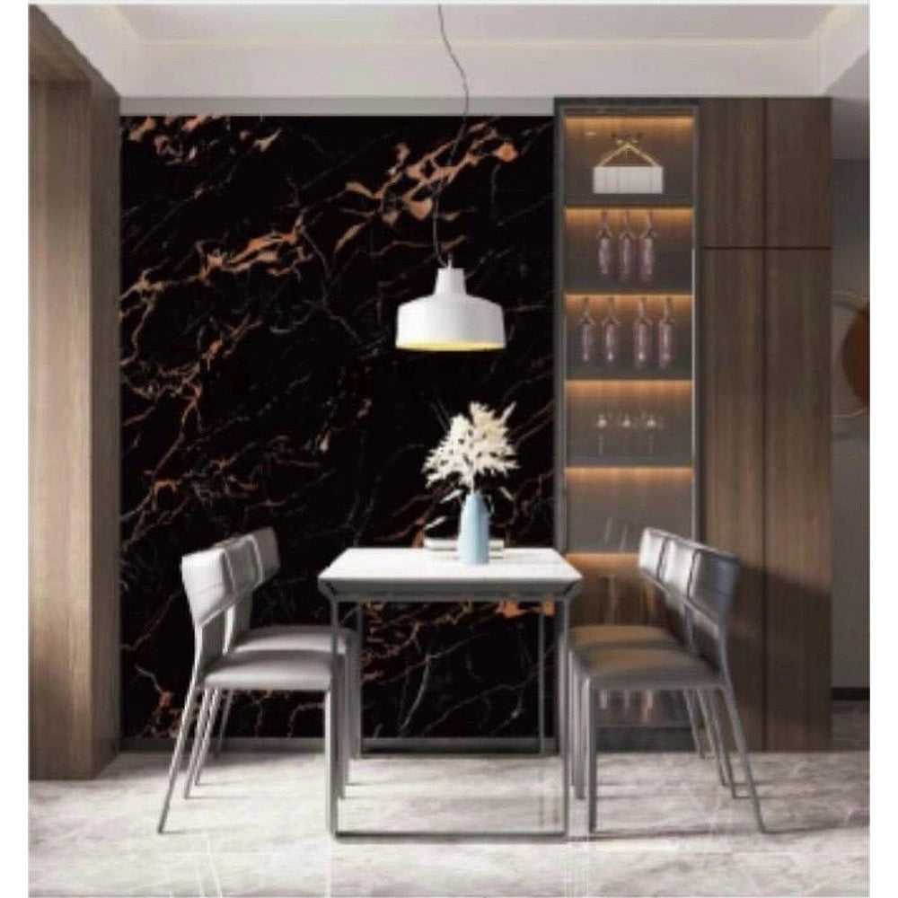 Trade Shop - Pannello Adesivo Effetto Marmo Nero Venature Pareti Paraschizzi 300x60 Cm Stanza -
