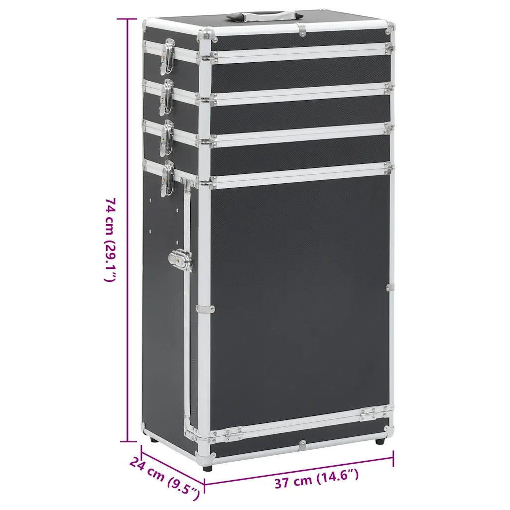 Valigia Trolley per Cosmetici in Alluminio Nero 91812