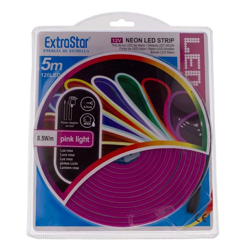 Striscia LED Neon 5M 8.5W/M 12V 120LED Modellabile e Tagliabile IP65 Impermeabile Pink Angolazione Luce 120