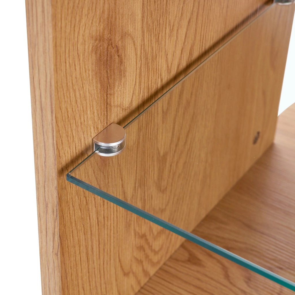 Tavolino basso con 2 ripiani in MDF effetto legno naturale e vetro temperato, per soggiorno, 100 × 60 × 42 cm