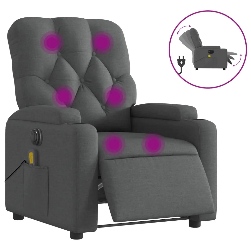 Divano Sedia-Poltrona Reclinabile Massaggio Elettrica Grigio Scuro Tessuto 491127