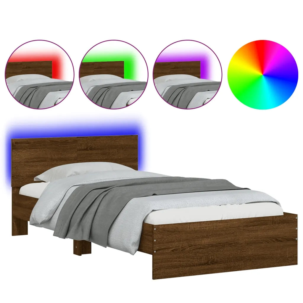 Letto singolo | Letto per adulti | Giroletto con Testiera e LED Rovere Marrone 100x200 cm