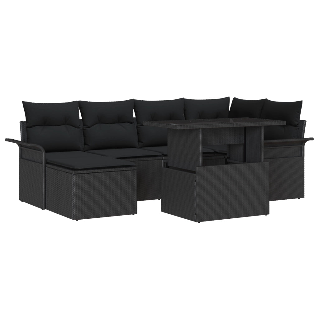 Set di divani da giardino con cuscini neri in polyrattan