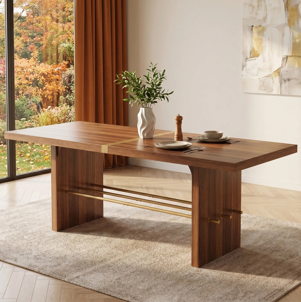 Tavolo da pranzo 180x75 cm in MDF noce e oro