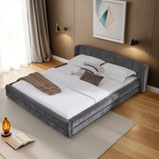 Letto matrimoniale 140 × 200 cm con testiera imbottita, senza materasso, in ciniglia, grigio scuro