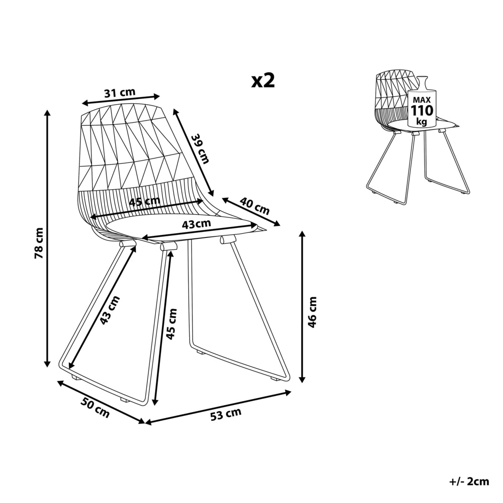 Set di 2 sedie da pranzo Struttura in metallo dorato Seduta in ecopelle nera Schienale geometrico Design moderno e glamour