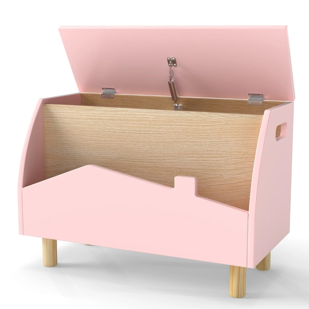 Scatola dei giocattoli in legno con ripiano espositivo, Libreria per bambini con cerniera di sicurezza Rosa-Scaffalature