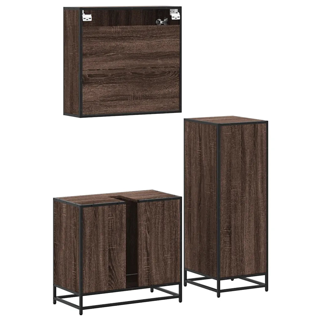 Set Mobili da Bagno 3 pz Rovere Marrone in Legno Multistrato 3300999