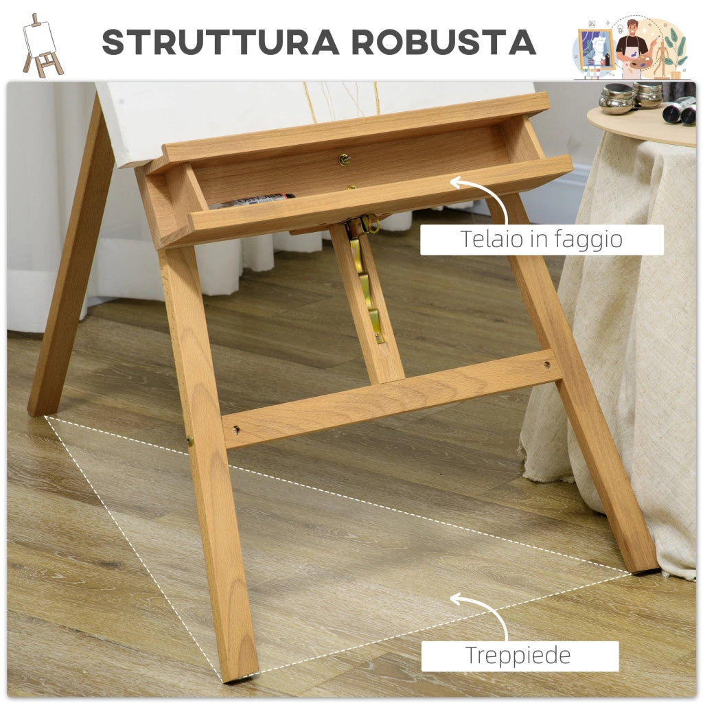 Cavalletto Treppiede da Pittura 65x110x180-235 cm in Legno Naturale