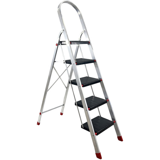 Scala in Alluminio 2 3 4 5 Gradini Sgabello Pieghevole Richiudibile Salvaspazio Ripiegabile Robusta Multiuso c 5 gradini