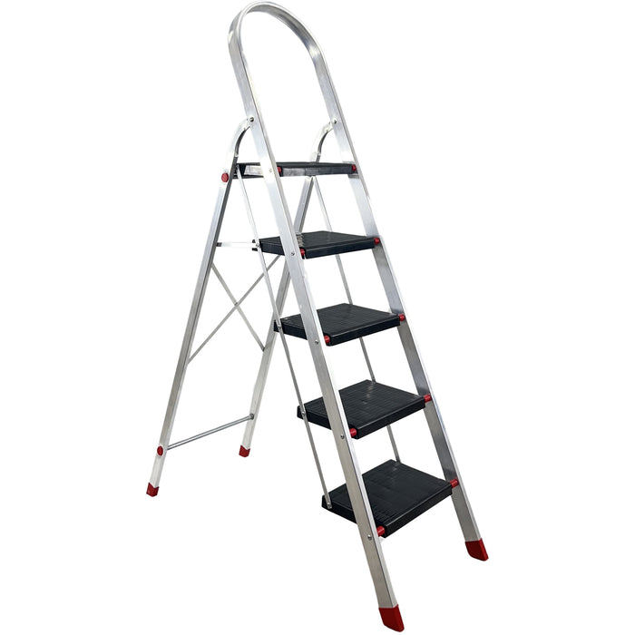 Scala in Alluminio 2 3 4 5 Gradini Sgabello Pieghevole Richiudibile Salvaspazio Ripiegabile Robusta Multiuso c 5 gradini