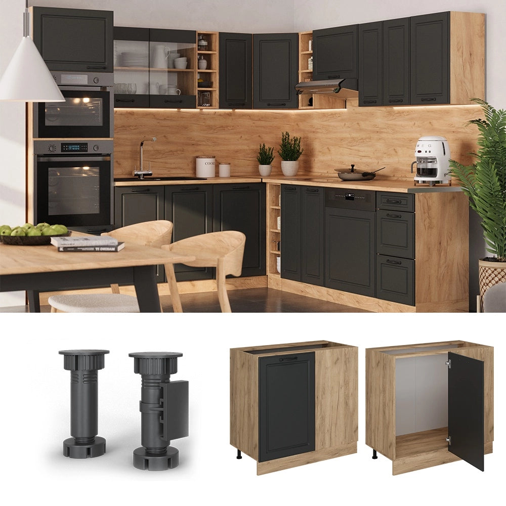 Mobile ad angolo cucina R-Line Antracite rustico/Rovere dorato 86 cm, PL Antracite Vicco