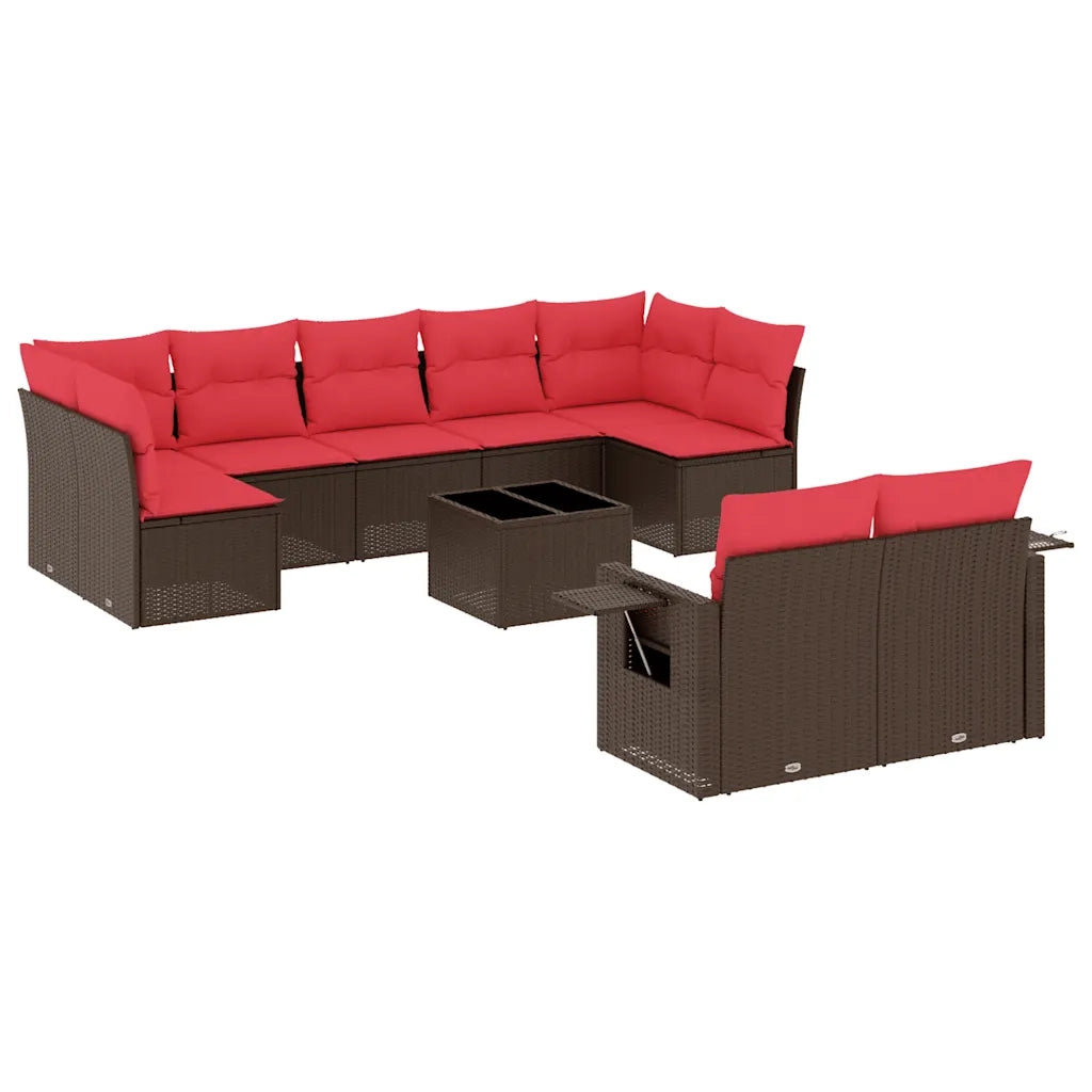 Set Divani da Giardino 10 pz con Cuscini Marrone in Polyrattan 3220633