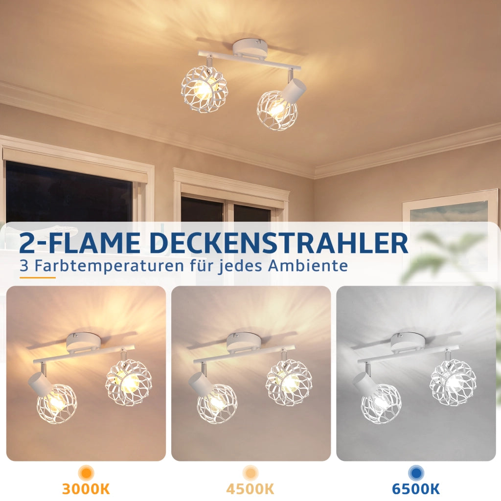ZMH Faretto da soffitto 2 Luci Bianco E14 Metall Orientabile Moderni per Soggiorno Cucina Corridoio Senza Lampadina
