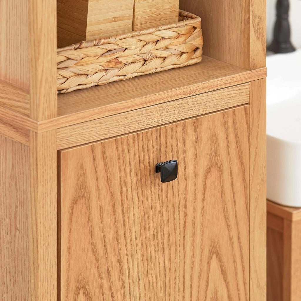 Mobile Bagno Armadio da Bagno con Sacco per Biancheria, Mobiletto Salvaspazio Mobile Lavanderia 40x172x35 cm, MDF Naturale, Grande Capacità, Facile da Montare BZR95-N