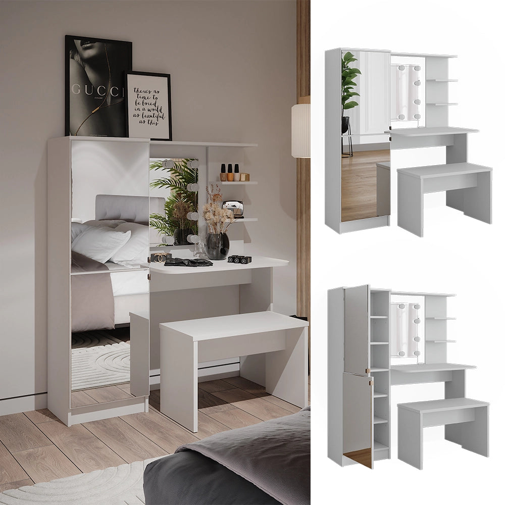 Vicco Tavolo da toilette Bianco 123 cm con illuminazione a LED e panca