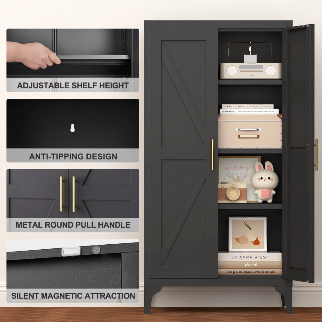 ARMADIO CONTENITORE IN METALLO 117 x 37 x 15,5 cm NERO 2 ANTE