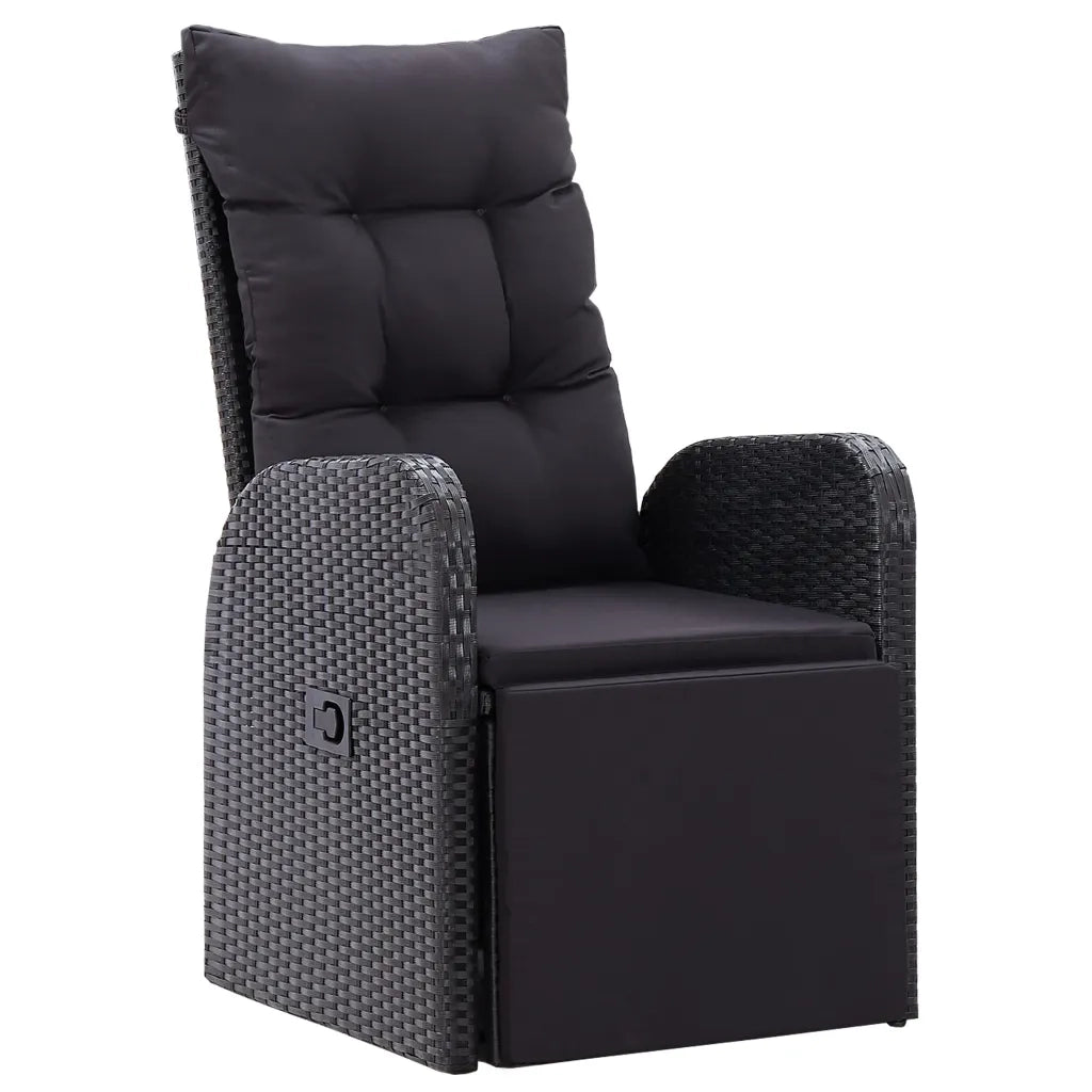 Set da Pranzo da Giardino 7 pz Nero con Cuscini in Polyrattan