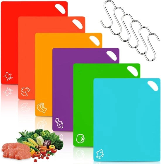 6 set di coltelli in plastica colorati con 6 fori - coltello con foro per appendere - per pesce, verdure, pane, frutta - 38 x 30,5 cm - BPA libero