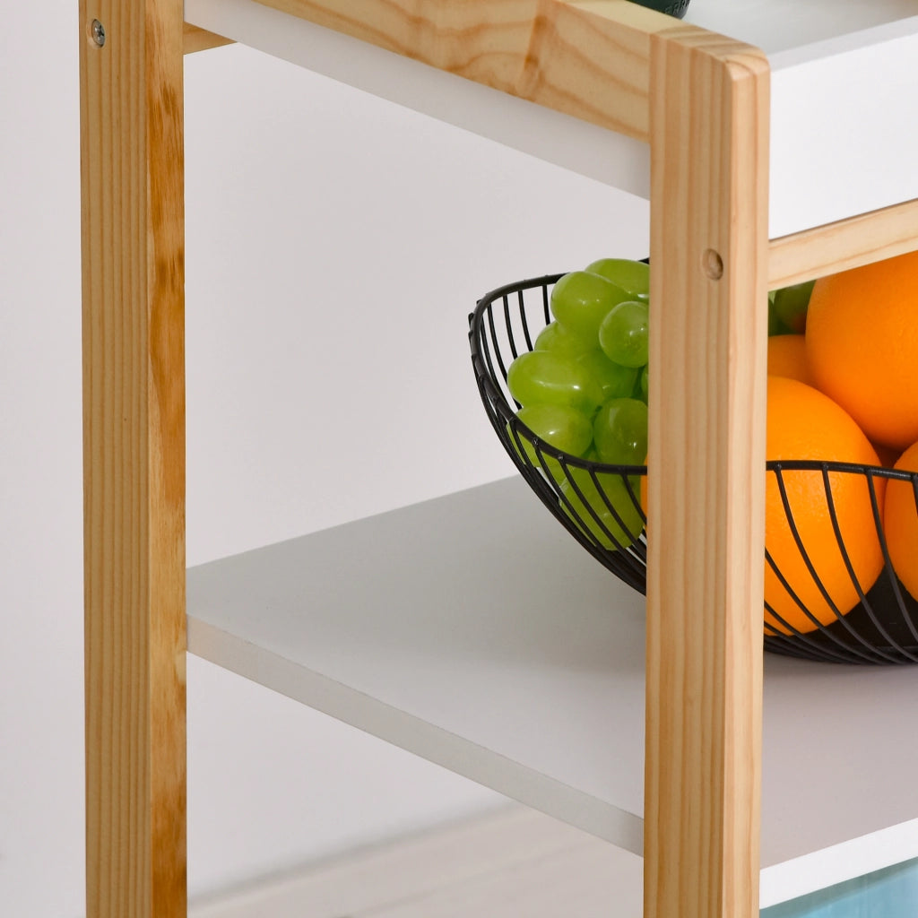 Carrello da Cucina a 4 Livelli ¨C zephmum ¨C Bianco e Marrone, MDF e Legno di Pino, 40x30x76 cm