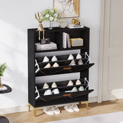 Mobile scarpiera da ingresso 80 x 25 x 117 cm in MDF nero con 2 ante ribaltabili e 2 ripiani aperti