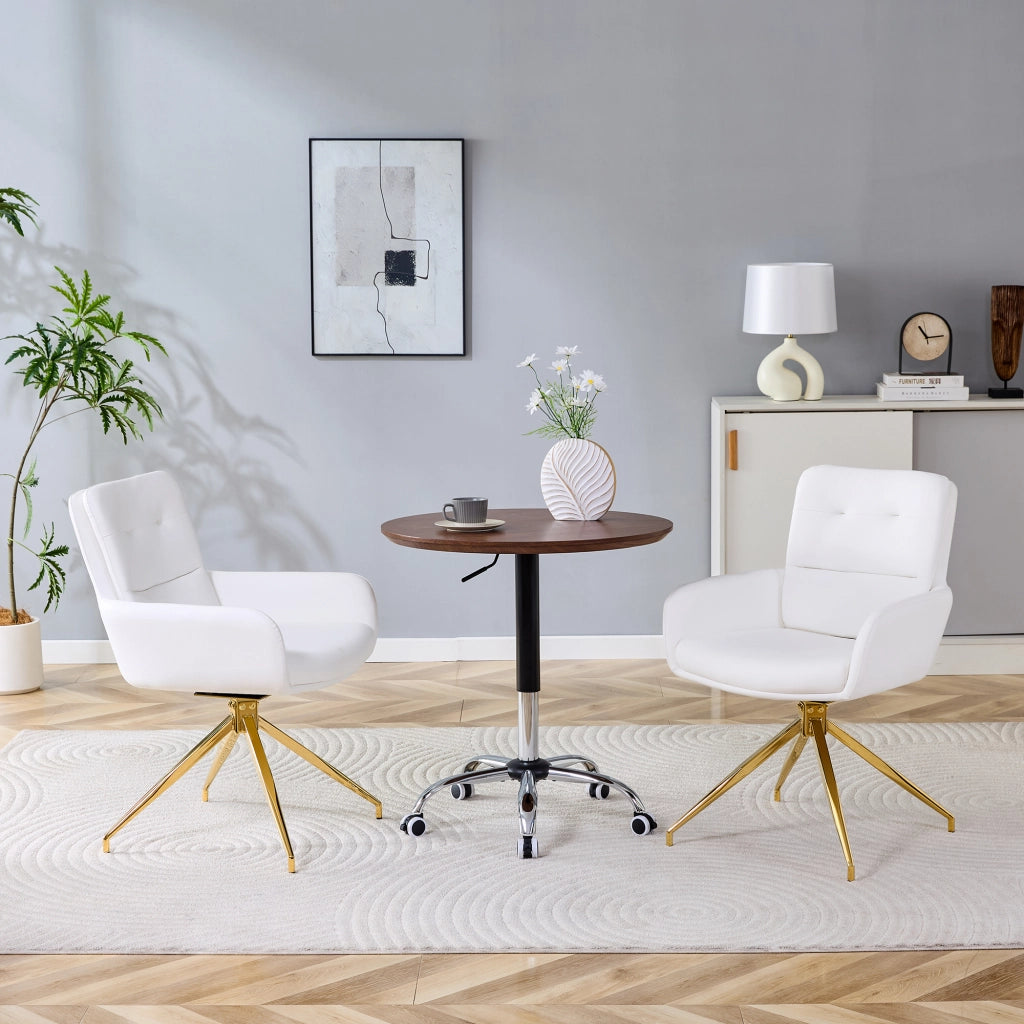 Sedia da pranzo girevole a 360° con schienale imbottito e gambe metalliche in PU Bianco e Oro