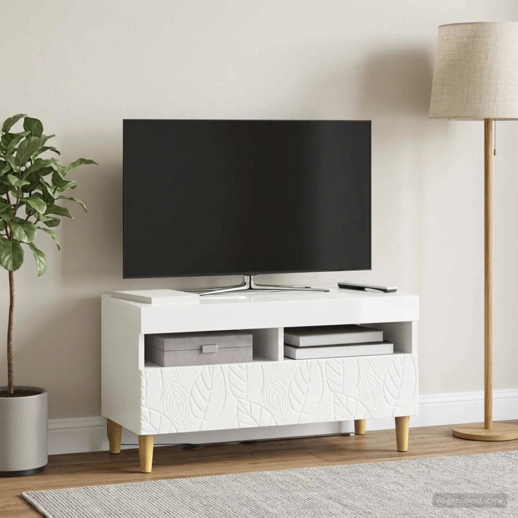 Mobile TV LED Bianco Lucido Legno ingegnerizzato 897219