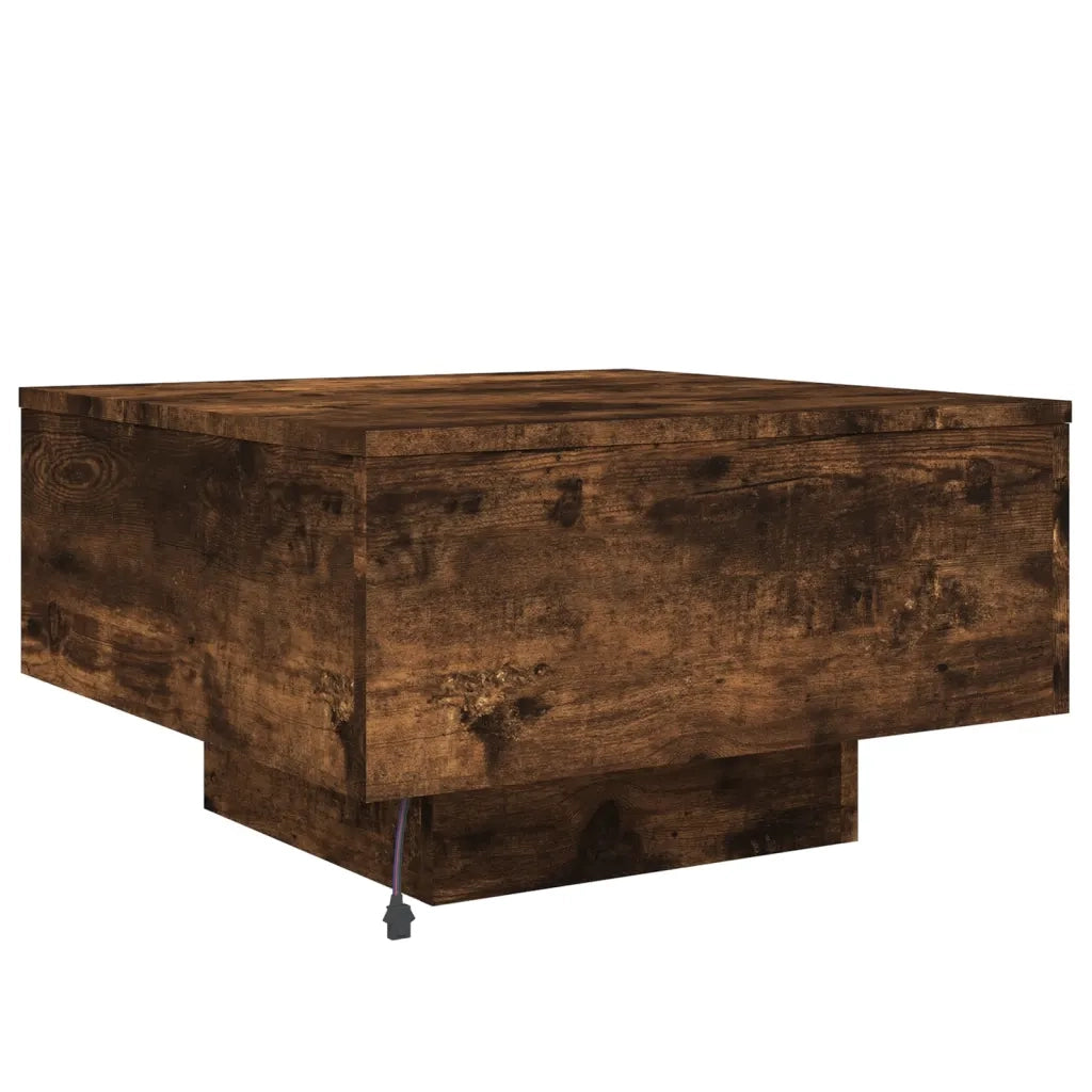 Tavolino da Soggiorno con Luci LED-Tavolino da Salotto-Tavolo Rovere Fumo 55x55x31 cm