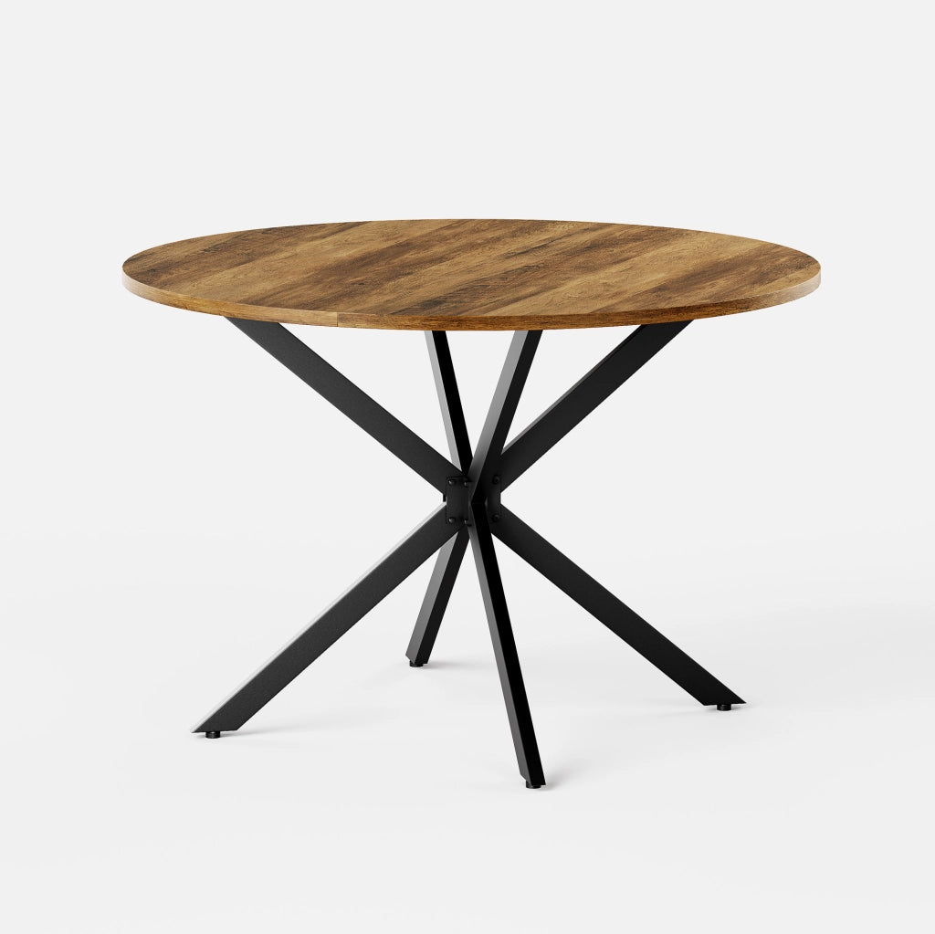 Tavolo rotondo 120 cm stile rustico con base a X in metallo