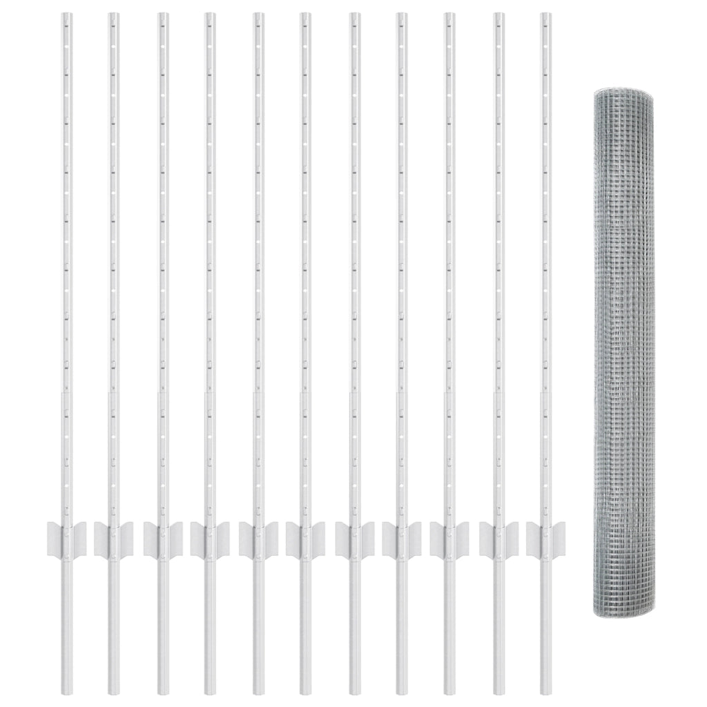 Recinzione in rete saldata con 22 U post argento 1x25 m in acciaio